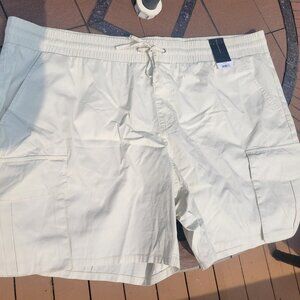 No Boundaries Shorts Utility Cargo Cream Off White Elastic Waist Pockets 3X NEW